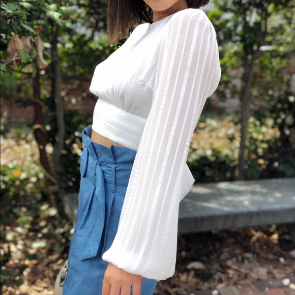 Last 1✨🆕Sanibel White Puff Sleeve Open Back Top - Picture 4 of 8